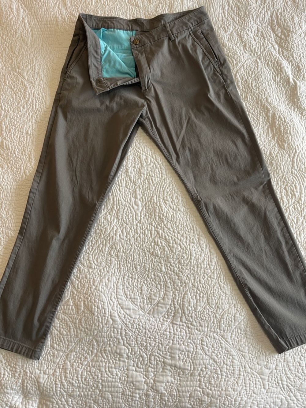 Birddogs Grey Chinos with Aqua Pocket Lining